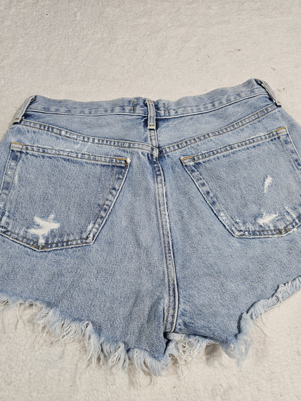 Agolde Light Blue Distressed High-Rise Denim Shorts. - Picture 8 of 9